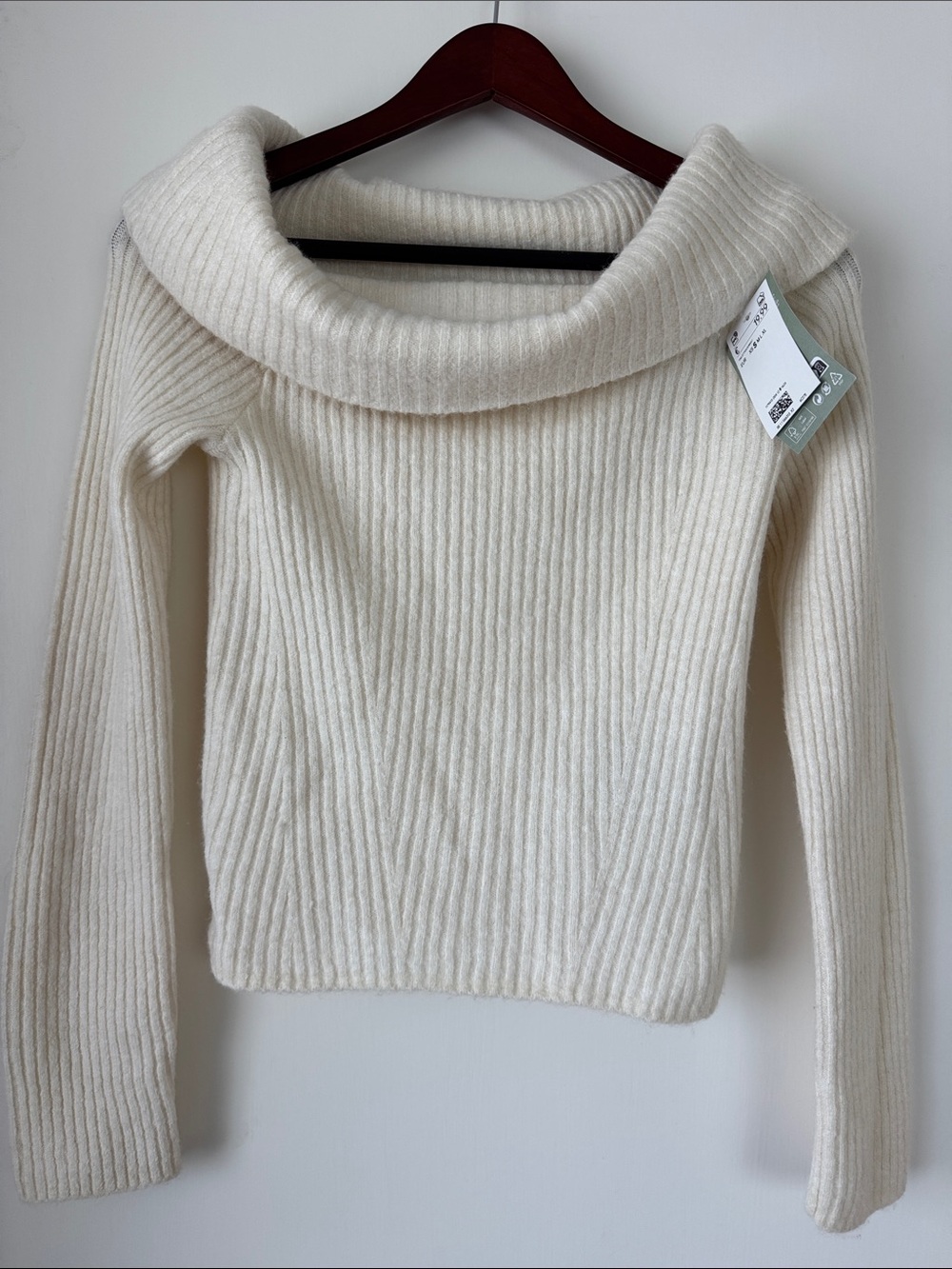 H&M Cream Off-the-Shoulder Ribbed Sweater